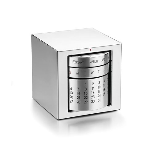 Calendario perpetuo moderno da scrivania con cilindro e box in argento laminato
