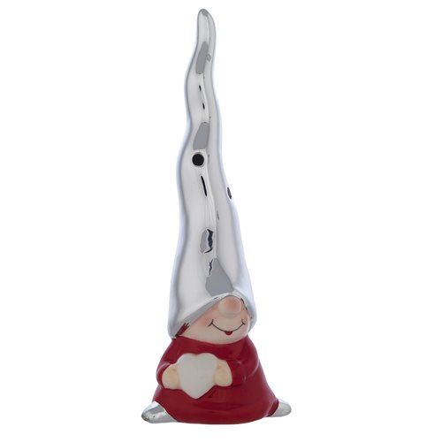 Profumatore per ambiente grande in ceramica a forma di folletto rosso con cappello argentato e cuore bianco