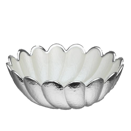 Ciotolina portadolci diam. 15 a forma di fiore in vetro argentato con interno color madreperla 