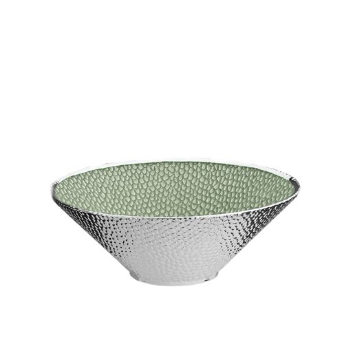 Ciotola centrotavola diam. 30 cm in vetro argentato con interno color verde asparago con effetto perlato e lavorazione craquel linea  Hive 
