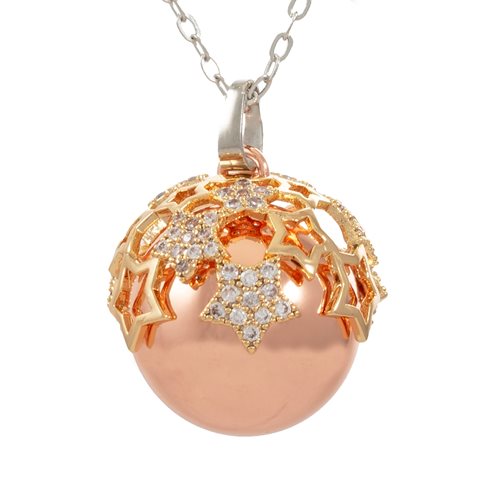 Catena con pendente chiama-angeli in argento laminato con finitura rosata decorato con stelline dorate e zirconi