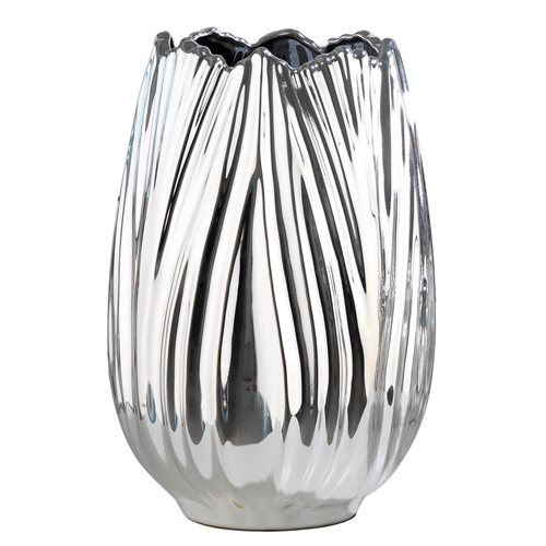 Vaso medio in ceramica argentata linea Tulipano con lavorazione a petali