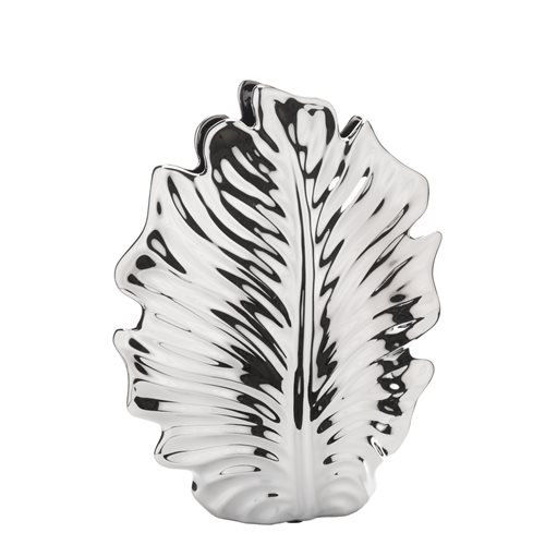 Vaso in ceramica argentata a forma di foglia h. 30 cm
