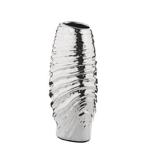 Vaso in ceramica argentata con lavorazione increspata h. 28 cm