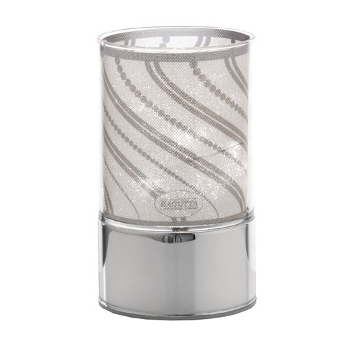 Lampada di ambientazione da appoggio in vetro con decoro a torciglione e base argentata h 15