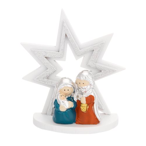 Presepe in resina bianca e colorata con stella argentata misura piccola