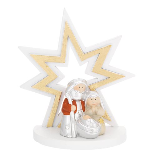 Presepe in resina bianca e colorata con stella dorata misura media