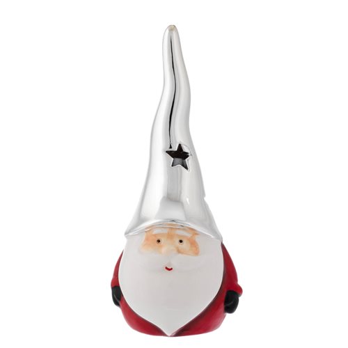Profumatore per ambiente a forma di Babbo Natale con cappello argentato in ceramica colorata h. 11 cm