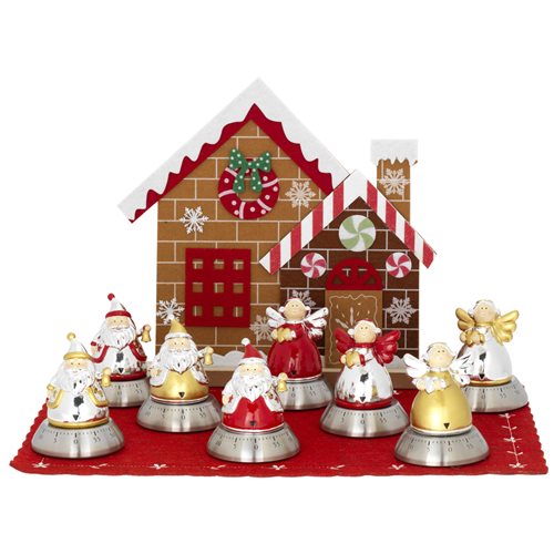 Expokit natalizio con 8 timer da 60 minuti con angelo o Babbo Natale in ceramica argentata e smaltata
