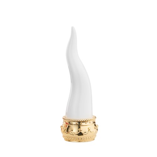 Corno portafortuna bianco con base in resina dorata h. 21 cm