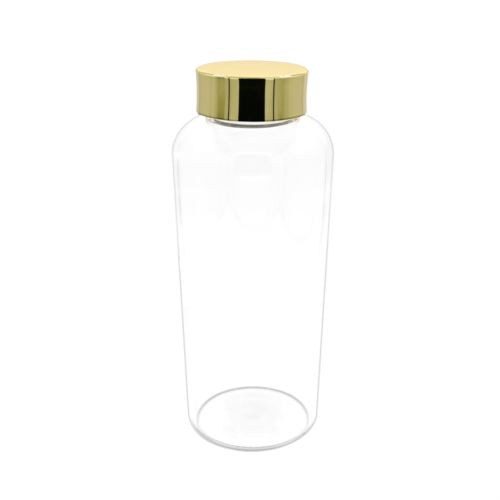 Bottiglia da 0,75 lt in vetro borosilicato con tappo in argento trilaminato a finitura dorata