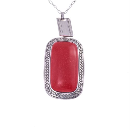 Collana girocollo Carattere in argento brunito con pendente in pasta di corallo rosso