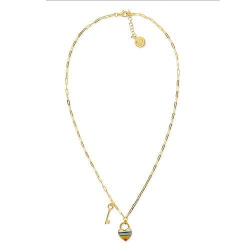 COLLANA PROMESSA CUORE ARCOBALENO realizzato in argento  925 dorato giallo dal Brand Dueaerre 1938