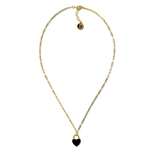 COLLANA PROMESSA CUORE NERO DORATO realizzato in argento  925 dorato giallo dal Brand Dueaerre 1938