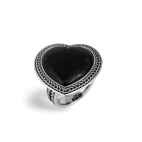 ANELLO CUORE ONICE realizzato in argento 925 brunito dal Brand Dueaerre 1938