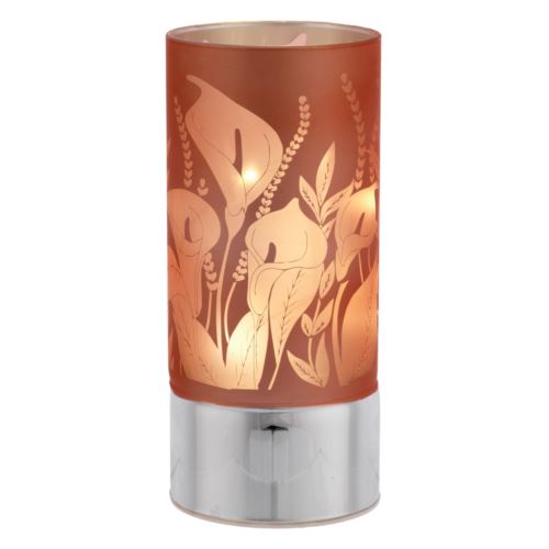 Lampada di ambientazione grande a led in vetro con calle rosa e base in argento laminato