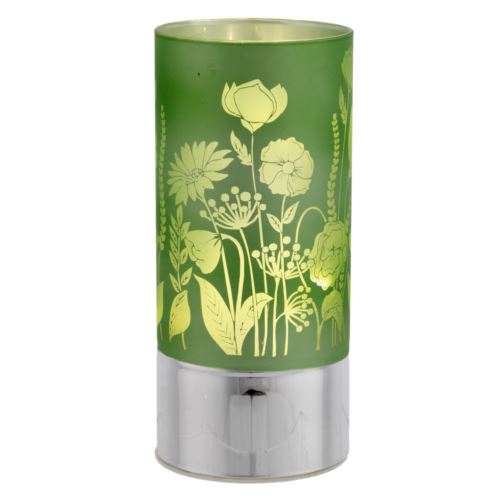 Lampada di ambientazione grande a led in vetro con fiori di campo verdi e base in argento laminato