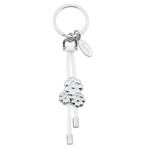 Portachiavi ad anello in metallo con tris di margherite in resina di colore bianco