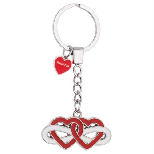 Portachiavi Infinity Love ad anello in argento laminato con due cuori rossi intrecciati e simbolo dell'infinito per San Valentino