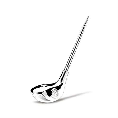 Portapenna stiloforo in acciaio silver plated a forma di mazza da golf con orologio