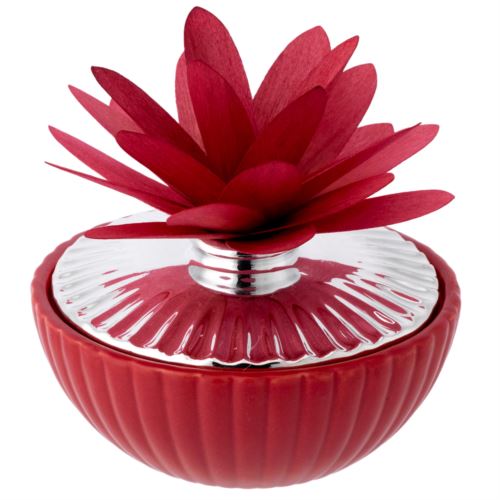 Profumatore per ambiente medio in ceramica argentata e color bordeaux con dalia
