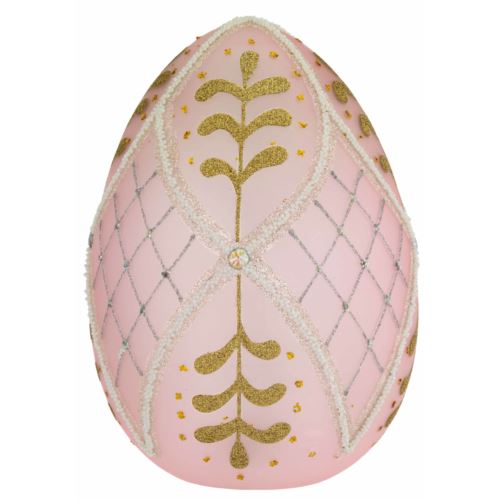 Uovo in vetro soffiato rosa decorato con strass a illuminazione led h. 20 cm