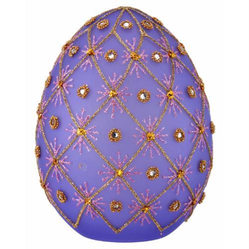 Uovo in vetro soffiato viola decorato con strass a illuminazione led h. 15 cm