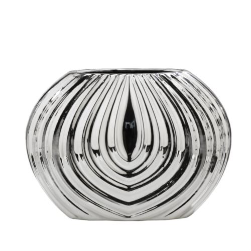 Vaso basso in ceramica argentata linea Archi con lavorazione increspata