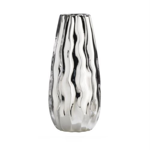 Vaso grande in ceramica argentata linea Dune con lavorazione ondulata