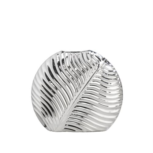 Vaso piccolo in ceramica argentata linea Foglia con lavorazione venata