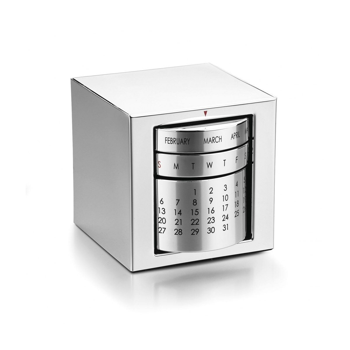 Calendario perpetuo moderno da scrivania con cilindro e box in argento laminato
