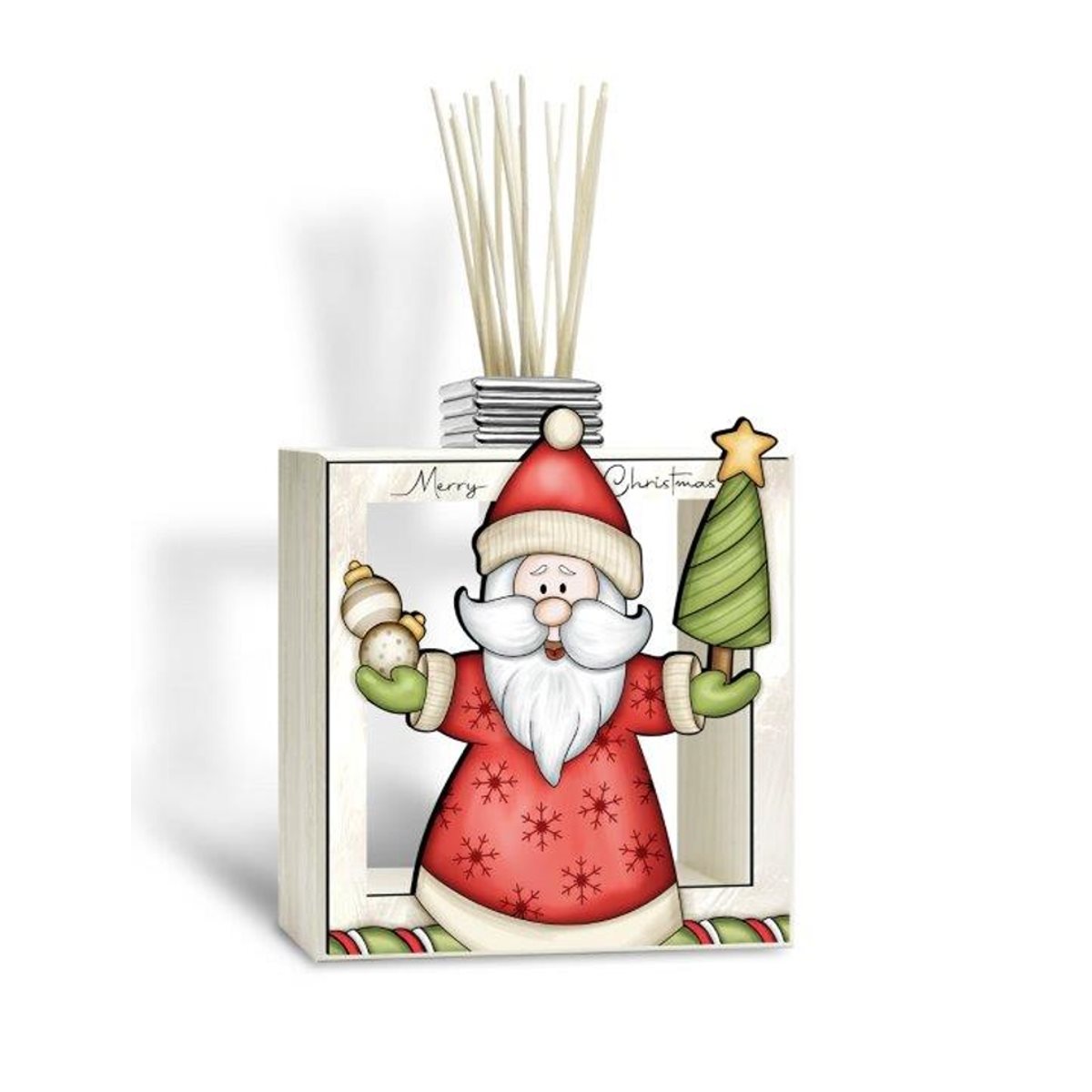 Profumatore per ambiente con babbo natale in legno e resina argentata linea  i valentini