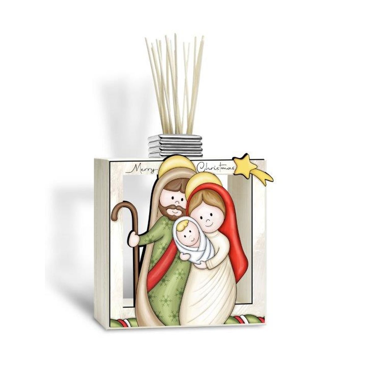 Profumatore per ambiente con presepe in legno e resina argentata linea   i valentini