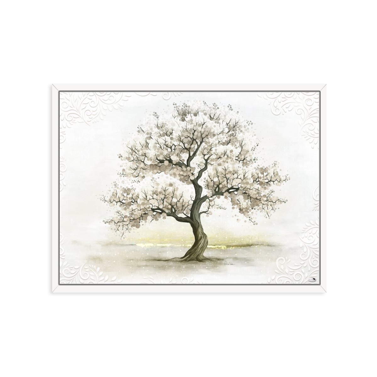 Quadro moderno con albero su pannello di legno dipinto di misura 59 cm x 44 cm