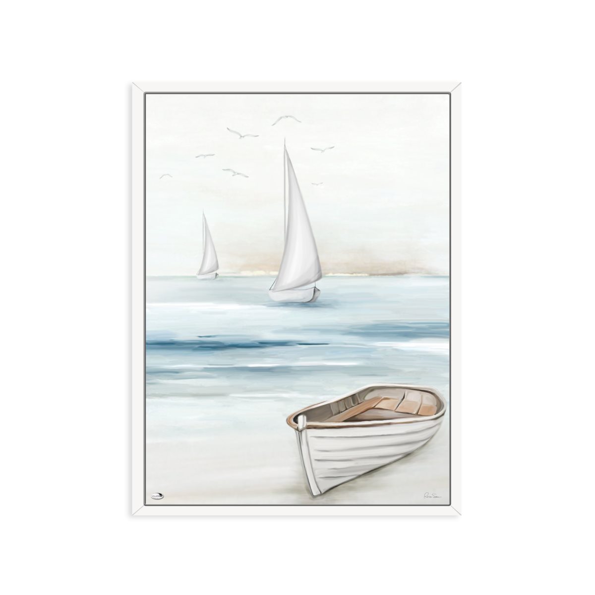 Quadro moderno con barche su pannello verticale di legno dipinto di misura 59 cm x 44 cm