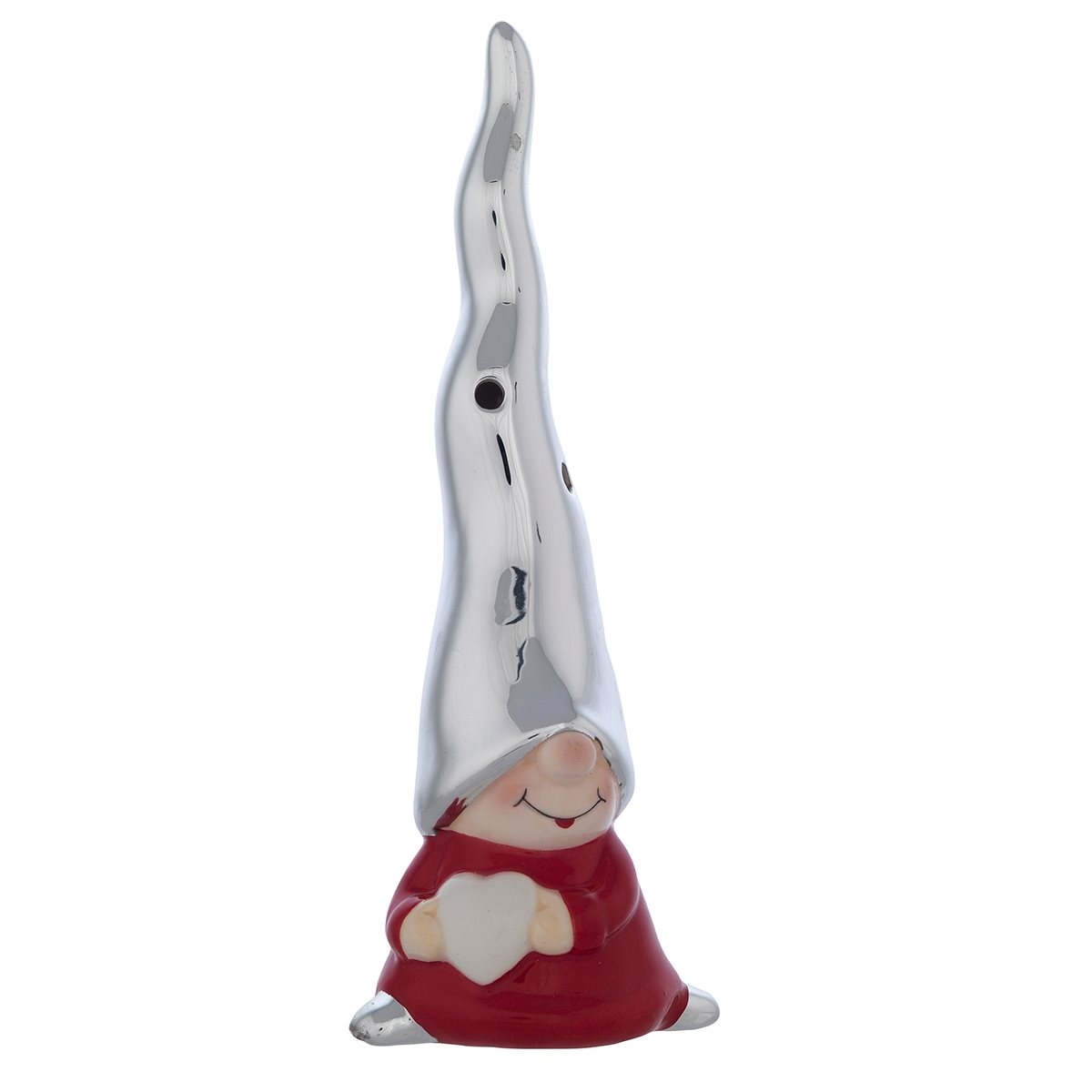 Profumatore per ambiente grande in ceramica a forma di folletto rosso con cappello argentato e cuore bianco