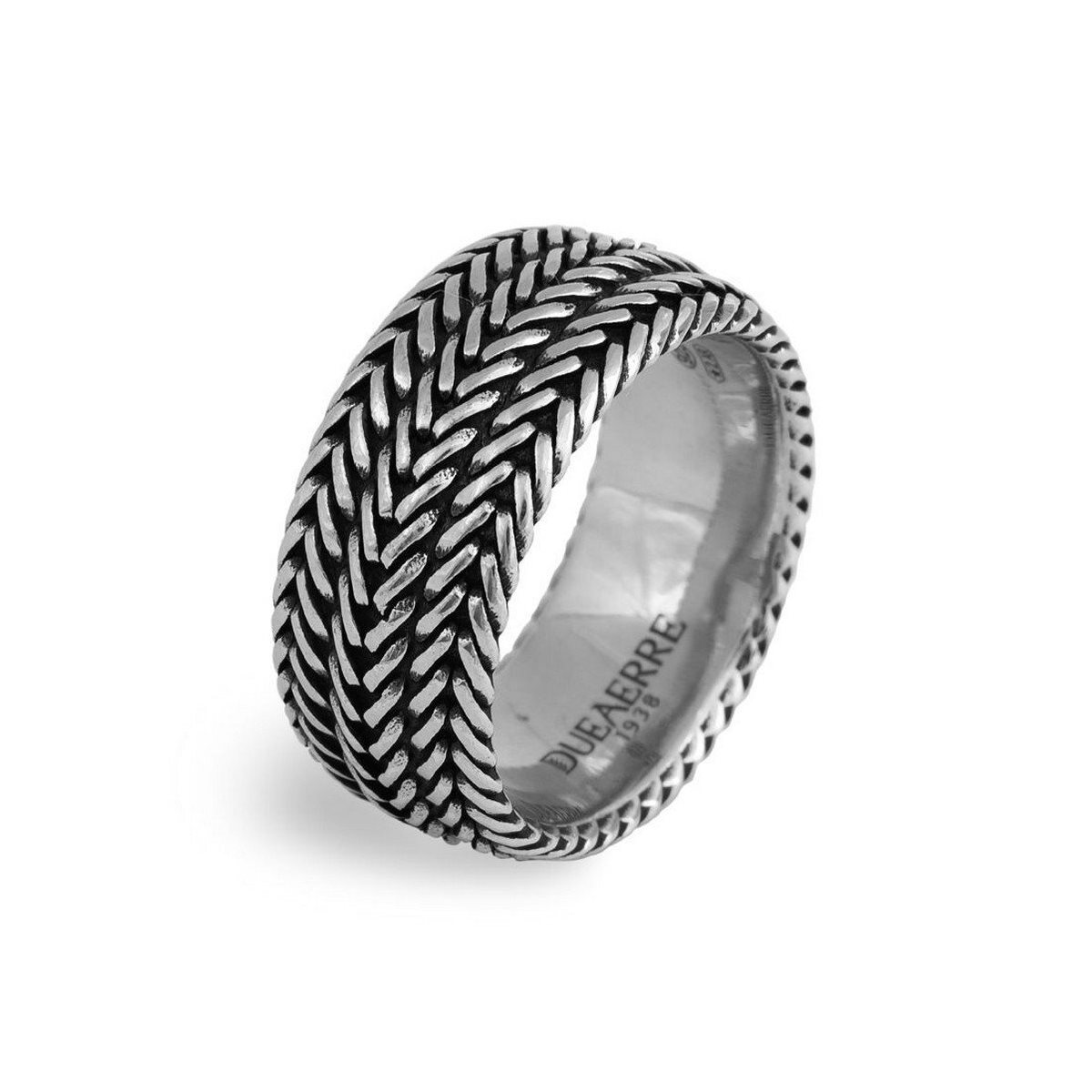 Anello caos apparente realizzato in argento 925 brunito dal brand dueaerre 1938