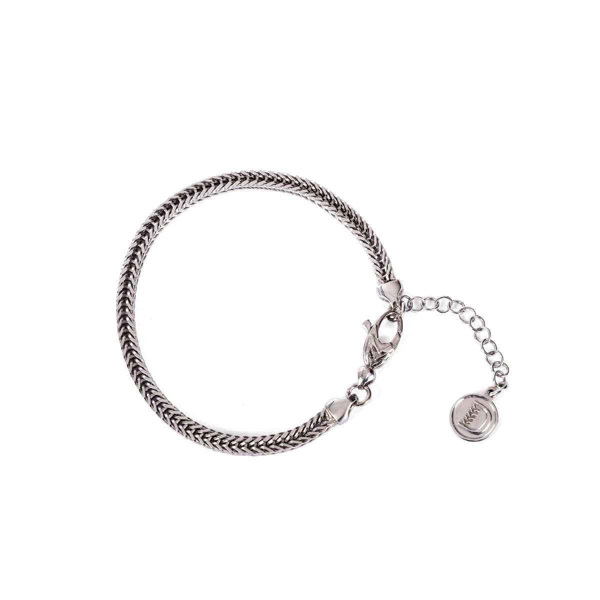 Bracciale mini essenza platino in argento 925 brunito con maglia a coda di volpe mis. 16,5 cm con allungo