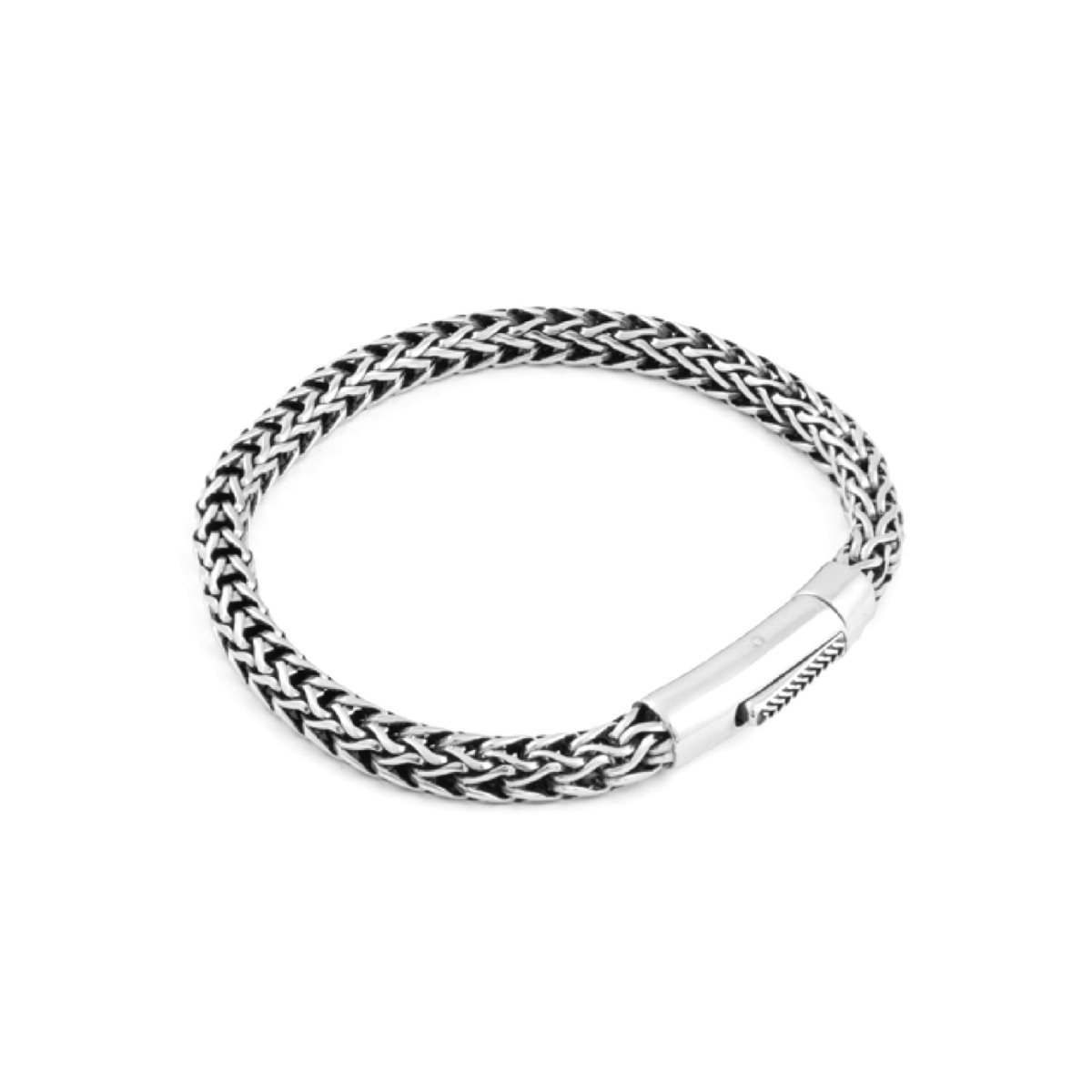 Bracciale sostanza tonda in argento 925 brunito con maglia a coda di volpe mis. 20,5 cm