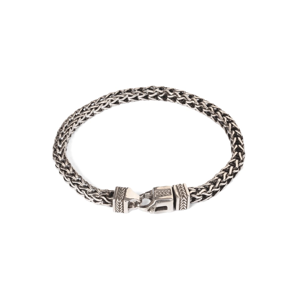 Bracciale sostanza quadrata in argento 925 brunito con maglia a coda di volpe mis. 18,5 cm