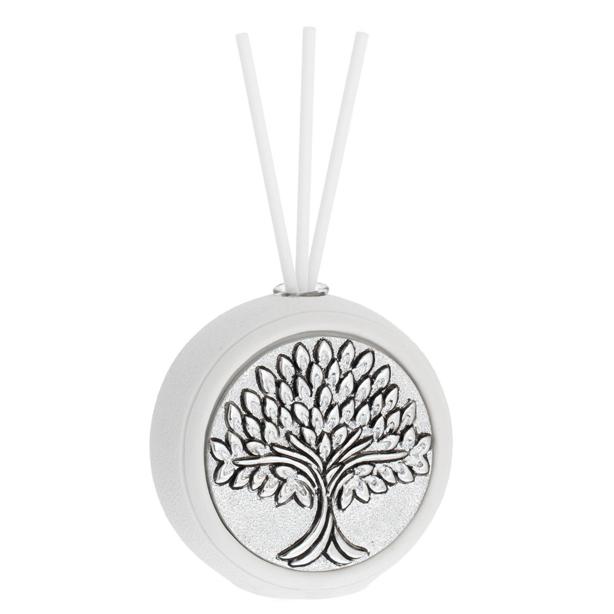 Diffusore tondo in resina bianca 6x6 cm con decoro albero spighe