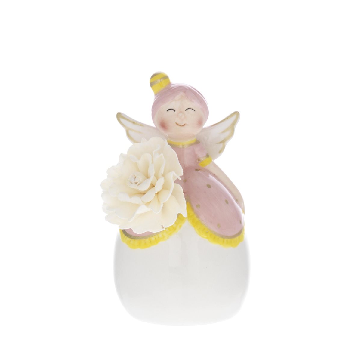 Profumatore per ambiente linea  bambole  in ceramica bianca e rosa cm 11