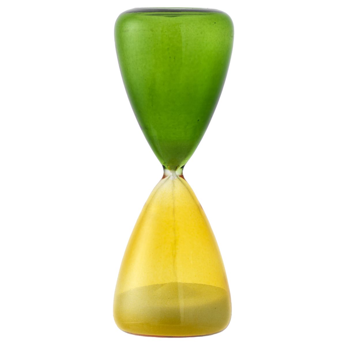 Clessidra in vetro color verde salvia e giallo mimosa con durata di 5 minuti e di altezza 12 cm con confezione regalo per bomboniera fai-da-te