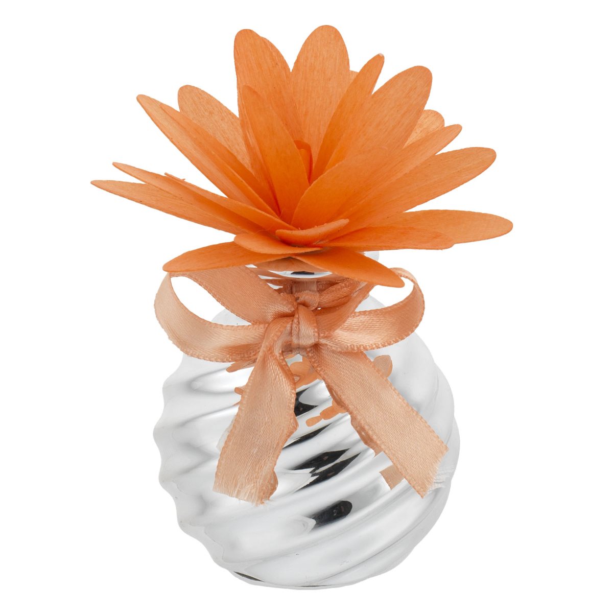 Profumatore per ambiente in ceramica argentata con dalia arancione in legno h. 10 cm