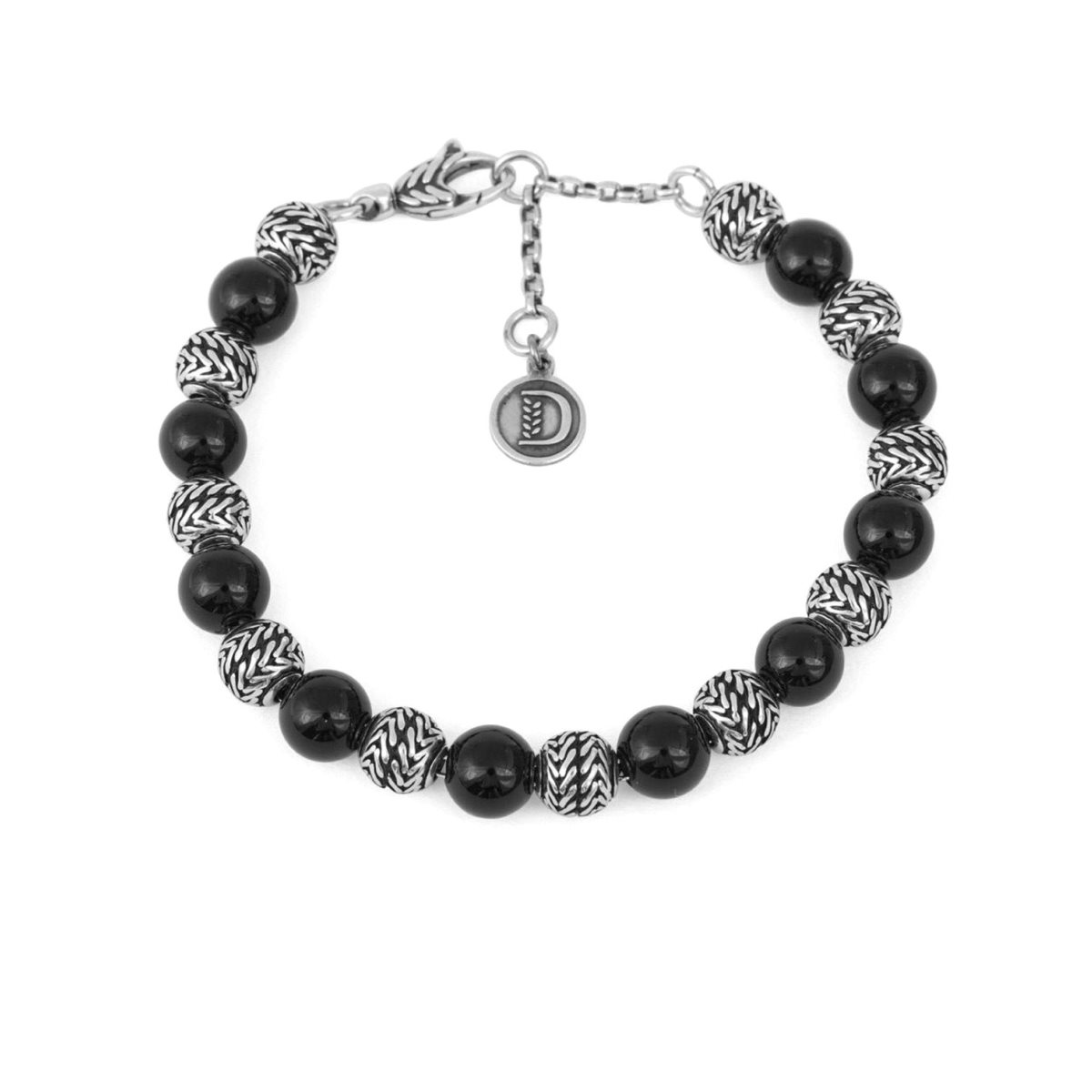 Bracciale chicchi di tesoro con onice  8mm realizzato in argento brunito 925 dal brand dueaerre 1938