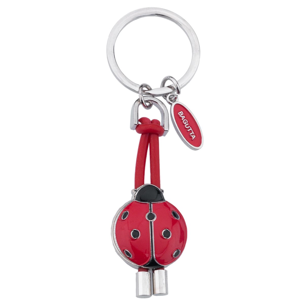 Portachiavi ad anello in metallo con coccinella portafortuna in resina di colore rosso