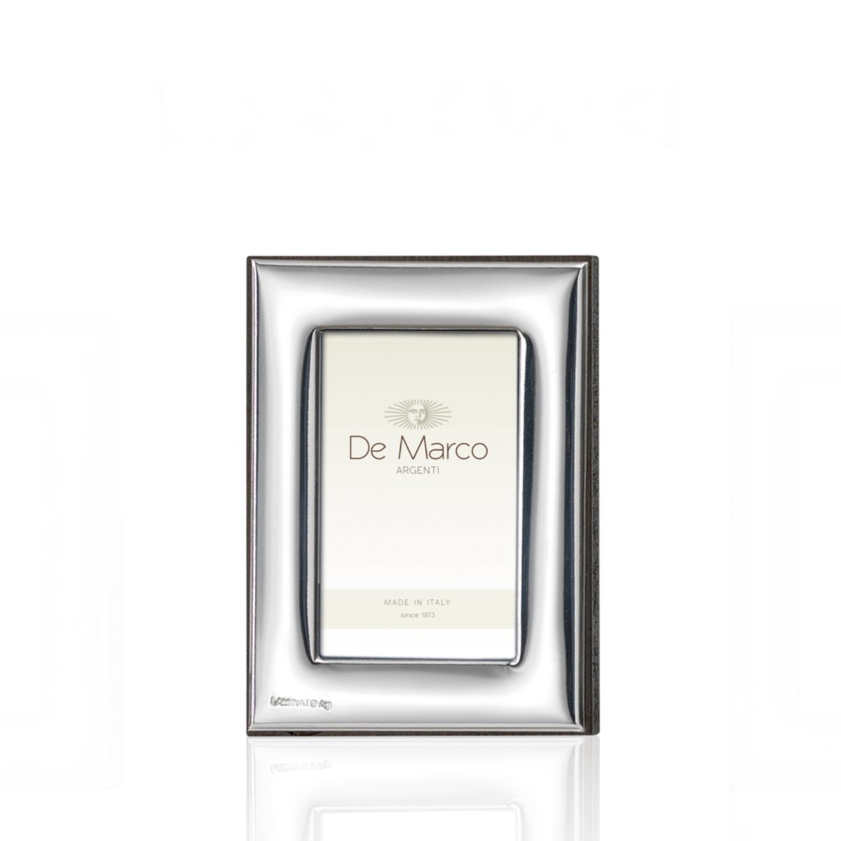 Cornice mignon rettangolare 4x6 in argento laminato a finitura liscia con retro in legno