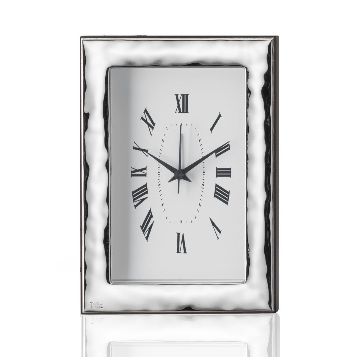 Sveglia 10x15 martellata in argento laminato con retro in legno linea gea