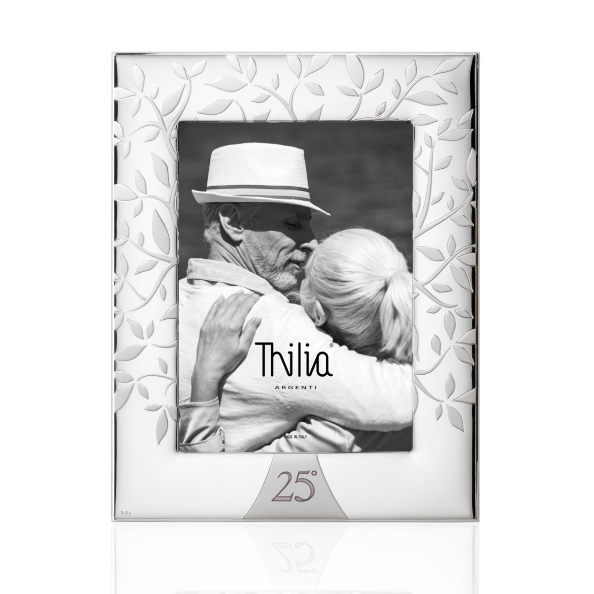 Cornice per 25 anniversario di matrimonio in argento laminato con albero della vita in rilievo di misura 13x18