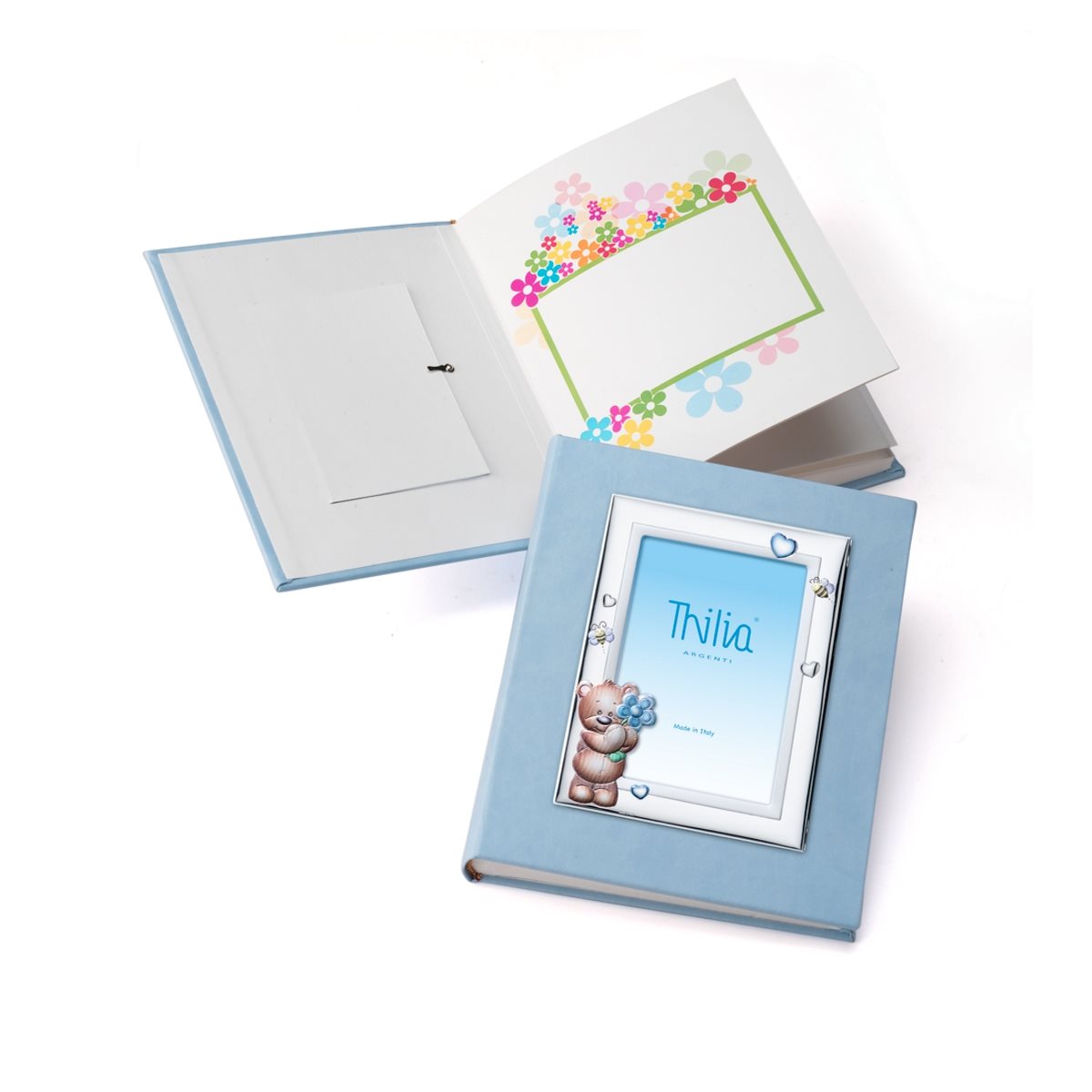 Album con portafoto per bimbo con orsetto con fiore